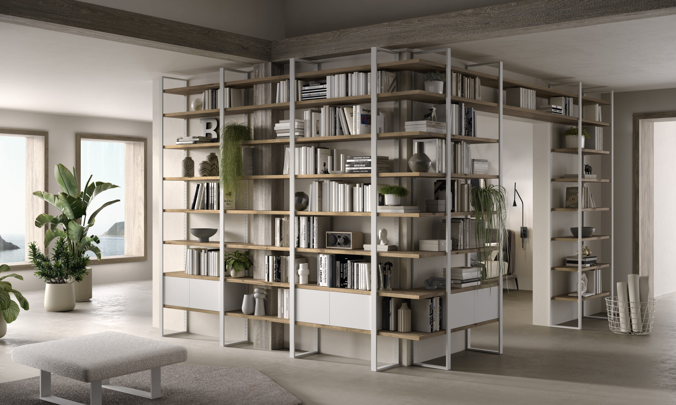COMP.071 LIBRERIA AD ANGOLO INVERSO CON NICCHIA COLONNA
